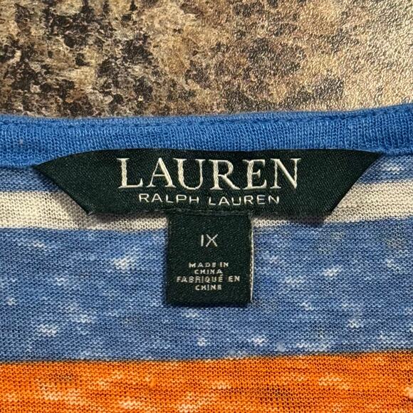 Lauren Ralph Lauren Top Linen Boho Coastal Summer Minimalist Casual Stripe 1X - Picture 3 of 5